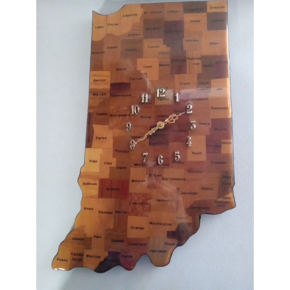 Handmade Indiana Clock With Counties In Indiana On It Clock 20 Inches Long - Picture 2 of 4